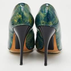 Giuseppe Zanotti Green Printed Patent Leather Peep Toe Pumps Size 36