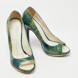 Giuseppe Zanotti Green Printed Patent Leather Peep Toe Pumps Size 36
