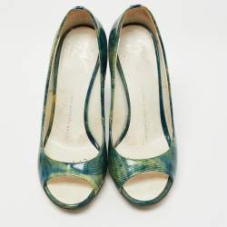 Giuseppe Zanotti Green Printed Patent Leather Peep Toe Pumps Size 36