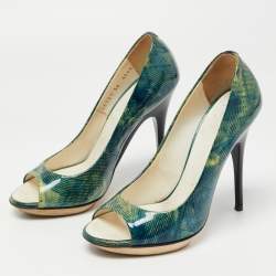 Giuseppe Zanotti Green Printed Patent Leather Peep Toe Pumps Size 36