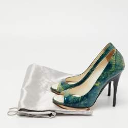 Giuseppe Zanotti Green Printed Patent Leather Peep Toe Pumps Size 36