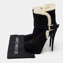 Pre Owned Giuseppe Zanotti Black Suede And Fur Ankle Boots Size 37