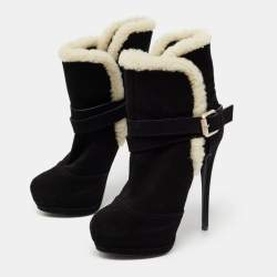 Pre Owned Giuseppe Zanotti Black Suede And Fur Ankle Boots Size 37