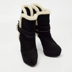 Pre Owned Giuseppe Zanotti Black Suede And Fur Ankle Boots Size 37