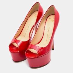 مملوكة مسبقًا Giuseppe Zanotti Red Patent Leather Open Toe Platform Pumps Size 40