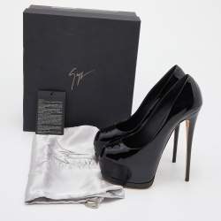 Pre Owned Giuseppe Zanotti Black Patent Leather Platform Peep Toe Pumps Size 38