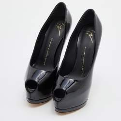 Pre Owned Giuseppe Zanotti Black Patent Leather Platform Peep Toe Pumps Size 38