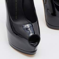 Pre Owned Giuseppe Zanotti Black Patent Leather Platform Peep Toe Pumps Size 38