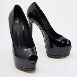 Pre Owned Giuseppe Zanotti Black Patent Leather Platform Peep Toe Pumps Size 38