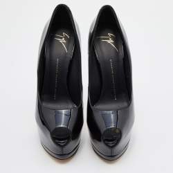 Pre Owned Giuseppe Zanotti Black Patent Leather Platform Peep Toe Pumps Size 38
