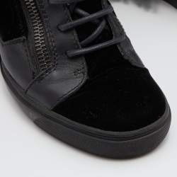 مملوكة مسبقًا Giuseppe Zanotti Black Leather and Velvet Fringe Crystal Embellished High Top Sneakers Size 40.5