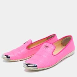Pre Owned Giuseppe Zanotti Pink Croc Embossed Leather Smoking Slippers Size 41 
