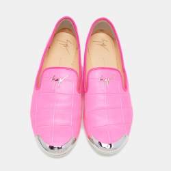 Pre Owned Giuseppe Zanotti Pink Croc Embossed Leather Smoking Slippers Size 41 