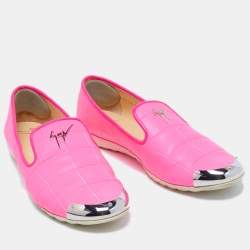 Pre Owned Giuseppe Zanotti Pink Croc Embossed Leather Smoking Slippers Size 41 