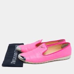 Pre Owned Giuseppe Zanotti Pink Croc Embossed Leather Smoking Slippers Size 41 
