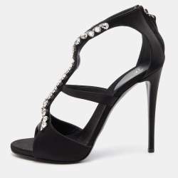 Giuseppe Zanotti Black Leather Crystal Embellished Pumps Size 38