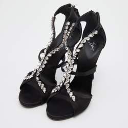 Giuseppe Zanotti Black Leather Crystal Embellished Pumps Size 38