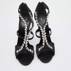 Giuseppe Zanotti Black Leather Crystal Embellished Pumps Size 38