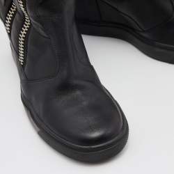 Pre Owned Giuseppe Zanotti Black Leather Zipper Cobain Wedge Knee Length Boots Size 41