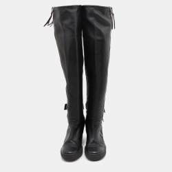 Pre Owned Giuseppe Zanotti Black Leather Zipper Cobain Wedge Knee Length Boots Size 41