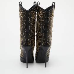 مملوكة مسبقًا Giuseppe Zanotti Black Leather Crystal Embellished Calf Length Boots Size 40