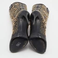 مملوكة مسبقًا Giuseppe Zanotti Black Leather Crystal Embellished Calf Length Boots Size 40