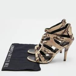 Giuseppe Zanotti Off White/Brown Python Embossed Leather Strappy Sandals Size 38