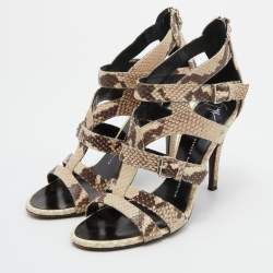 Giuseppe Zanotti Off White/Brown Python Embossed Leather Strappy Sandals Size 38
