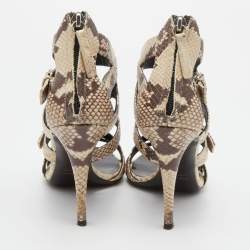 Giuseppe Zanotti Off White/Brown Python Embossed Leather Strappy Sandals Size 38