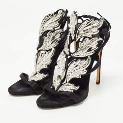 Pre Owned Giuseppe Zanotti Black Satin Wing Jeweled Sandals Size 40