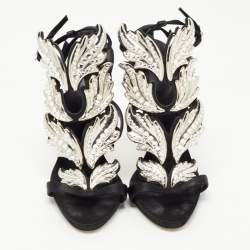 Pre Owned Giuseppe Zanotti Black Satin Wing Jeweled Sandals Size 40