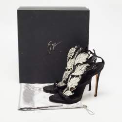 Pre Owned Giuseppe Zanotti Black Satin Wing Jeweled Sandals Size 40