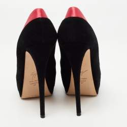 Giuseppe Zanotti Black/Pink Suede and Satin Peep Toe Platform Pumps Size 37