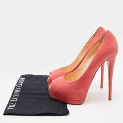 Giuseppe Zanotti Coral Pink Suede Sharon Peep Toe Platform Pumps Size 39