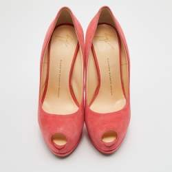 Giuseppe Zanotti Coral Pink Suede Sharon Peep Toe Platform Pumps Size 39