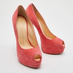 Giuseppe Zanotti Coral Pink Suede Sharon Peep Toe Platform Pumps Size 39