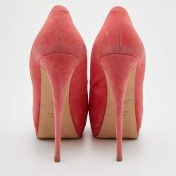 Giuseppe Zanotti Coral Pink Suede Sharon Peep Toe Platform Pumps Size 39