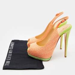 مملوكة مسبقًا Giuseppe Zanotti Orange Suede Crystal Embellished Peep Toe Platform Slingback Pumps Size 39