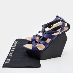 Giuseppe Zanotti Blue Leather Caged Strappy Platform Wedge Sandals Size 39