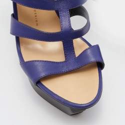 Giuseppe Zanotti Blue Leather Caged Strappy Platform Wedge Sandals Size 39