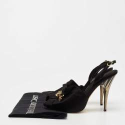 Pre Owned Giuseppe Zanotti Black Satin Bow Crystal Embellished Slingback Sandals Size 35