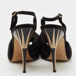 Pre Owned Giuseppe Zanotti Black Satin Bow Crystal Embellished Slingback Sandals Size 35