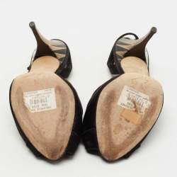 Pre Owned Giuseppe Zanotti Black Satin Bow Crystal Embellished Slingback Sandals Size 35