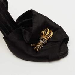 Pre Owned Giuseppe Zanotti Black Satin Bow Crystal Embellished Slingback Sandals Size 35