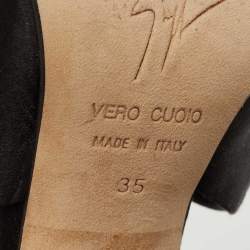 Pre Owned Giuseppe Zanotti Black Satin Bow Crystal Embellished Slingback Sandals Size 35