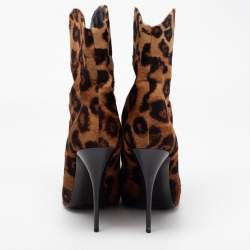 Pre Owned Giuseppe Zanotti Brown Leopard Print Calf Hair Ankle Boots Size 40.5