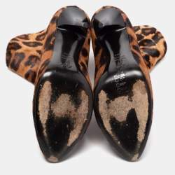 Pre Owned Giuseppe Zanotti Brown Leopard Print Calf Hair Ankle Boots Size 40.5