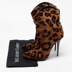 Pre Owned Giuseppe Zanotti Brown Leopard Print Calf Hair Ankle Boots Size 40.5