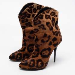Pre Owned Giuseppe Zanotti Brown Leopard Print Calf Hair Ankle Boots Size 40.5