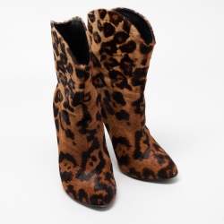 Pre Owned Giuseppe Zanotti Brown Leopard Print Calf Hair Ankle Boots Size 40.5